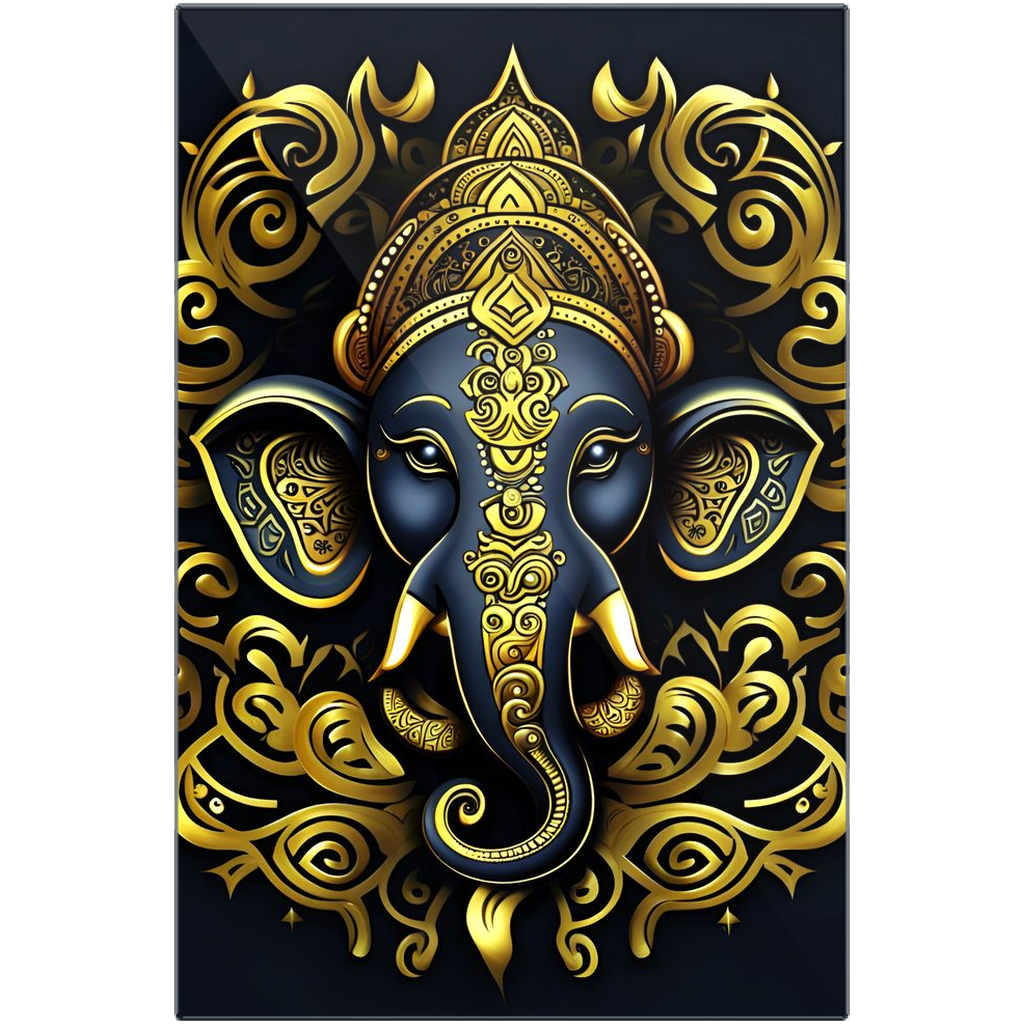 Blue and Gold Ganesha Head Tribal Style Printed on Eco-Friendly Recycled Aluminum