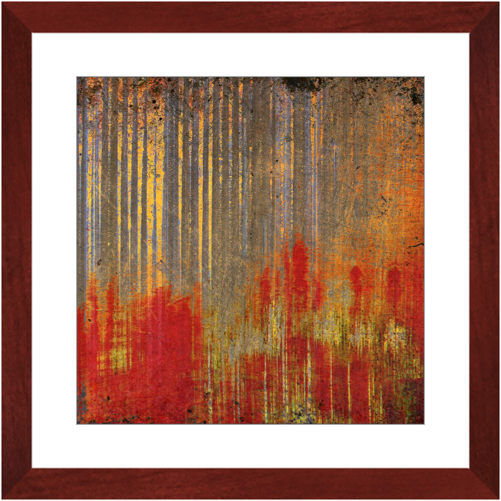 Rusted Corrugated Steel Print on Archival Paper in Cherry Color Wood Frame 16x16