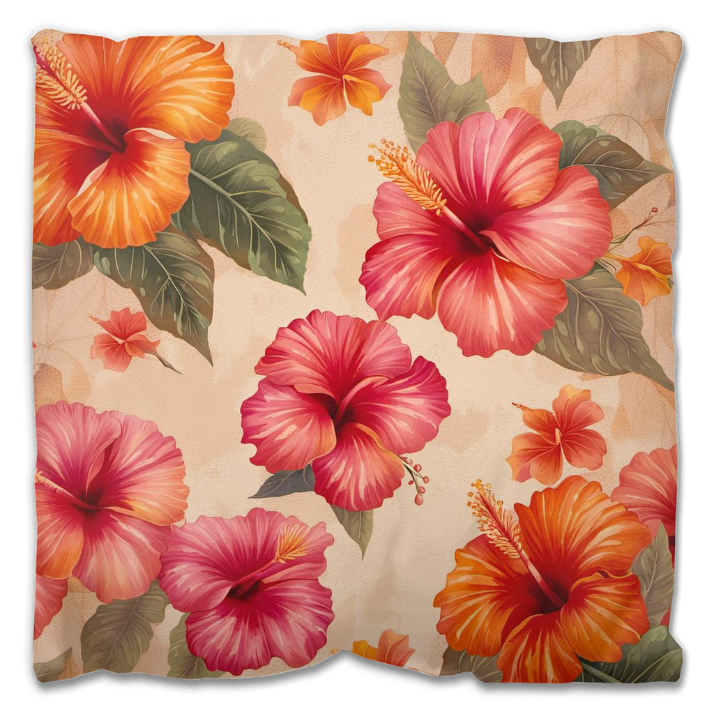 Hibiscus Flowers Outdoor Pillows  Pink and Orange Hibiscus Flowers Print 16x16