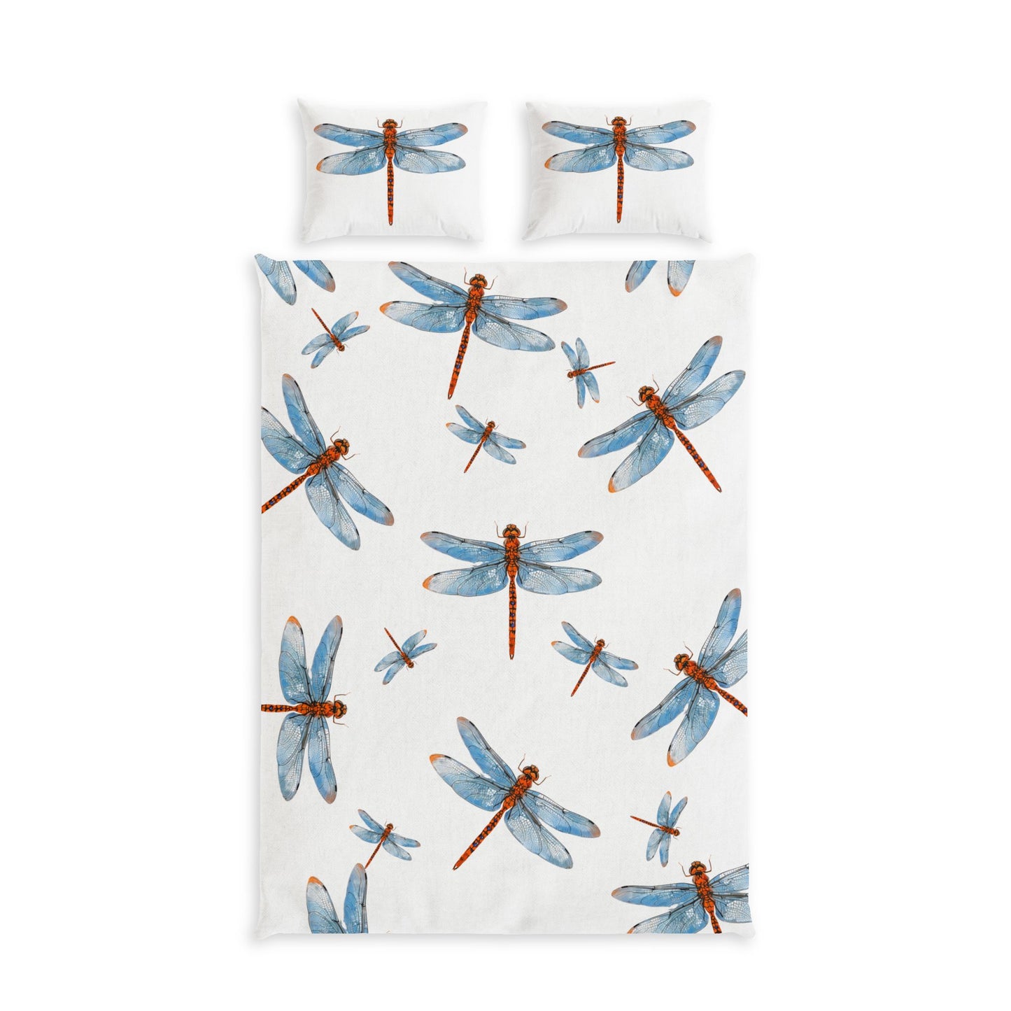 Dragonfly patterned duvet cover set on a white background
