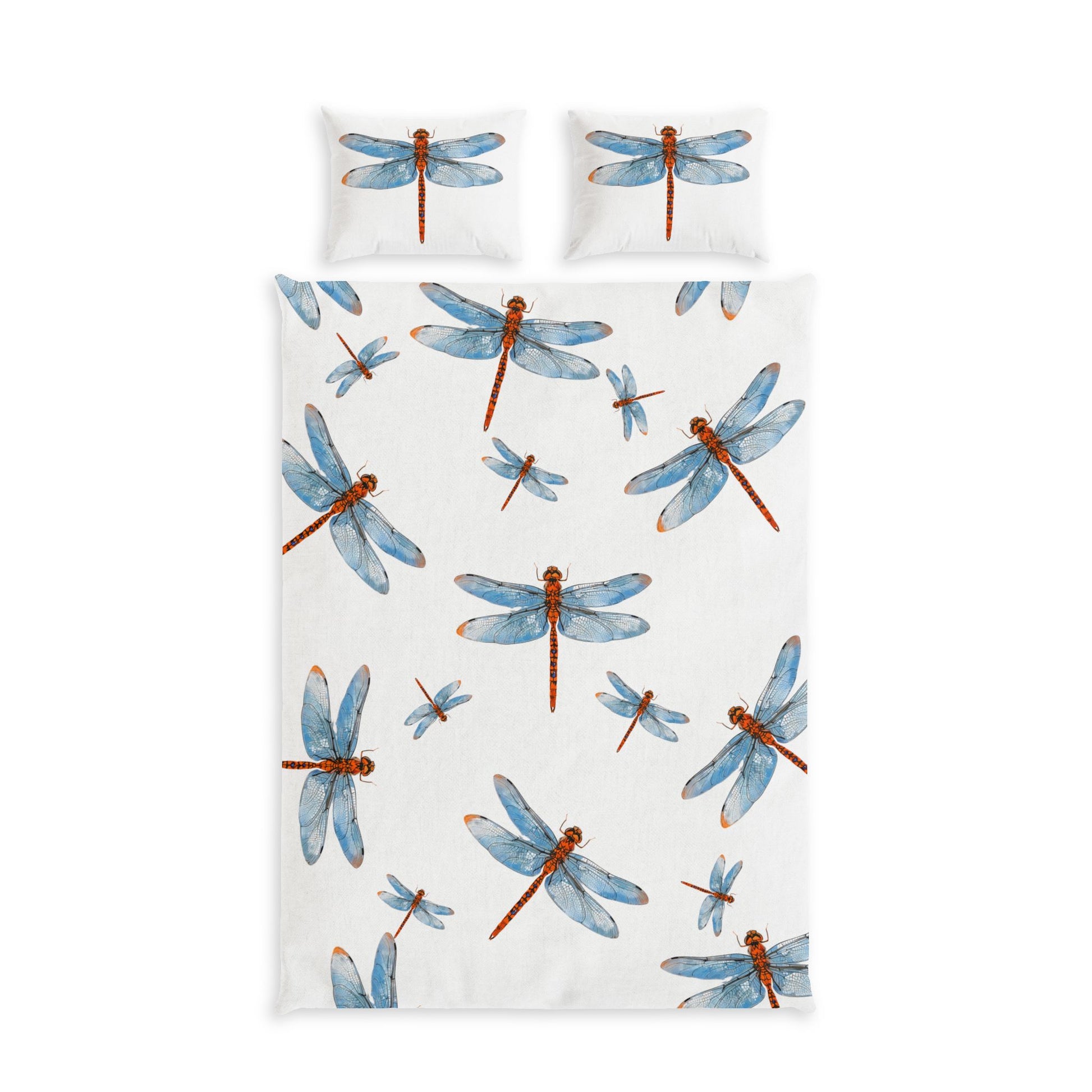 Dragonfly patterned duvet cover set on a white background