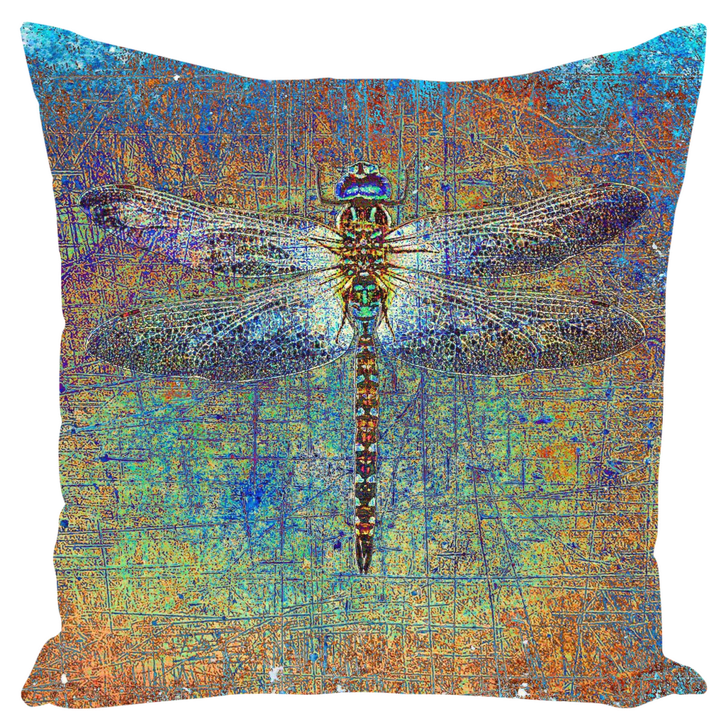 Large Throw Pillow Dragonfly on Multicolor Background Print front view