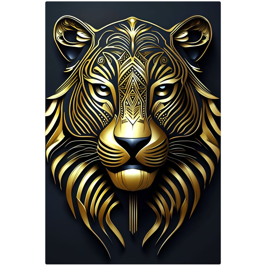 Blue and Gold Tribal Tiger Head Art Deco Style Printed on Eco-Friendly Recycled Aluminum 5 sizes available