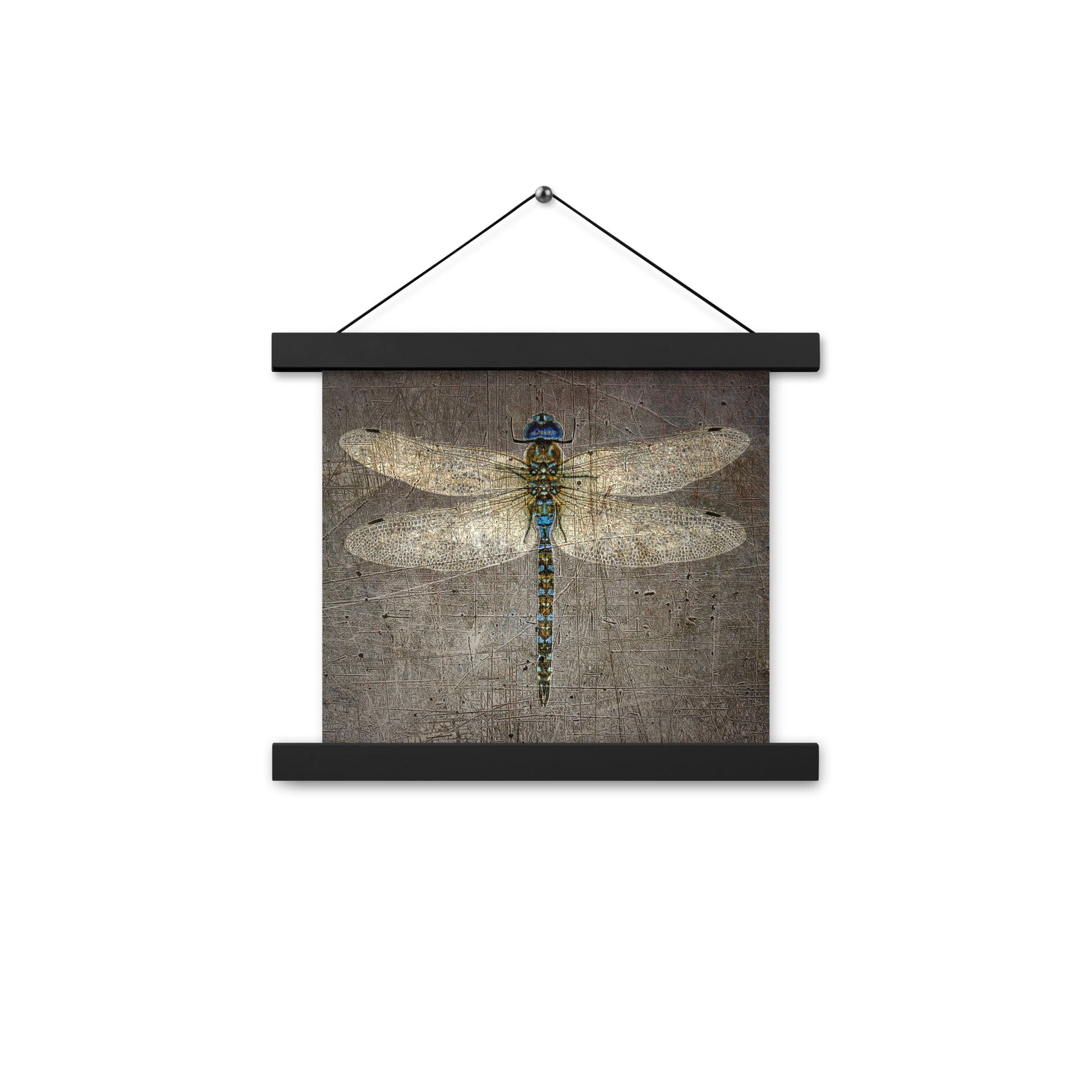Dragonfly Themed Wall Hanging Dragonfly on Distressed Stone Background Print on Archival Paper with Magnetic Wood Hangers 14x14