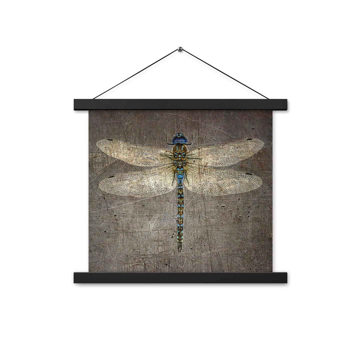 Dragonfly Themed Wall Hanging Dragonfly on Distressed Stone Background Print on Archival Paper with Magnetic Wood Hangers 10x10