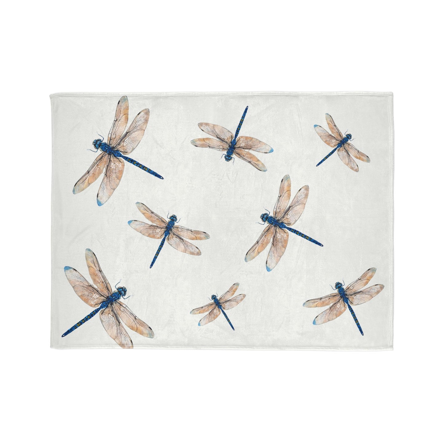 Minimalistic Blue Dragonfly on White, Super Soft Minky Blanket