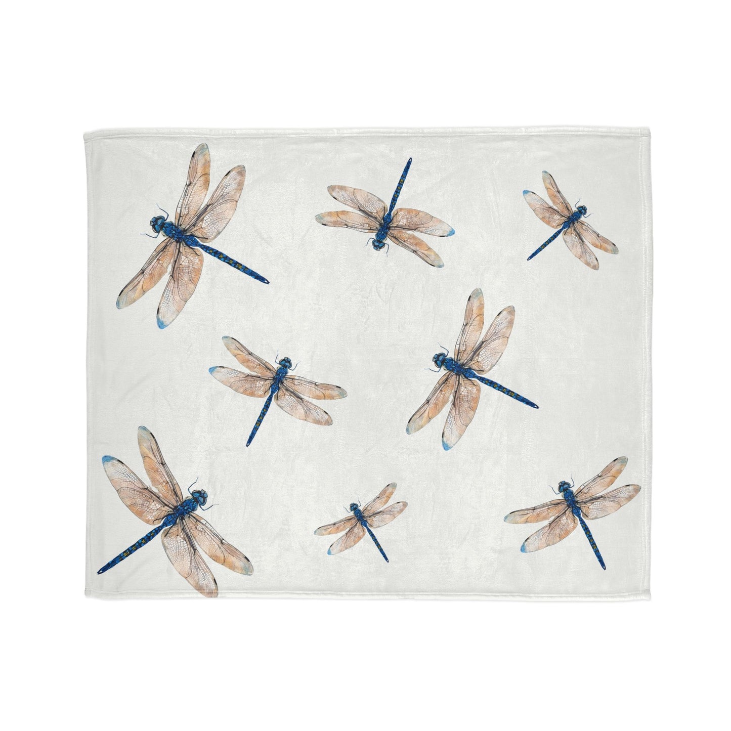 Minimalistic Blue Dragonfly on White, Super Soft Minky Blanket