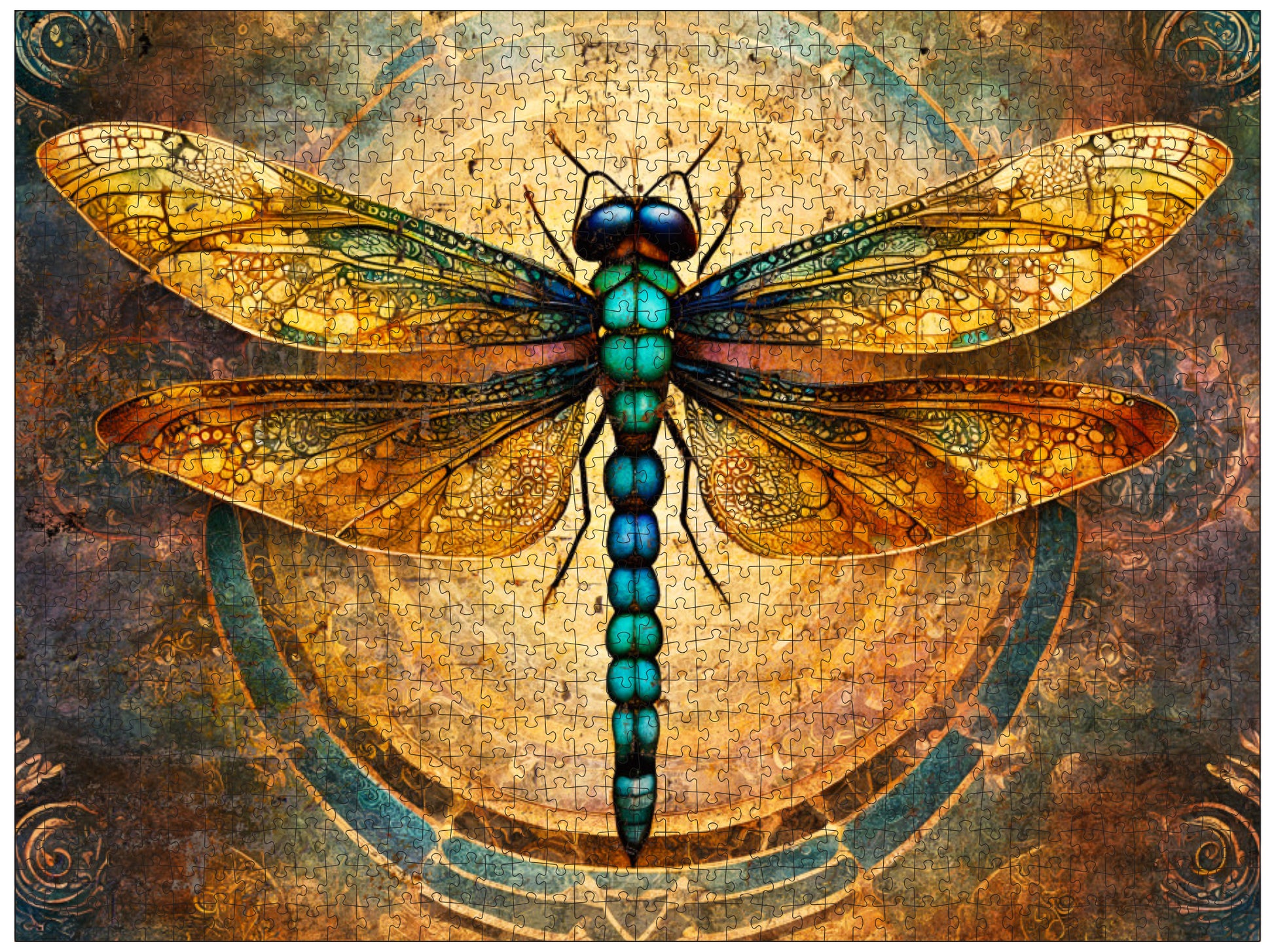 Colorful dragonfly illustration on a textured background 1000 pieces puzzle