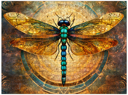 Colorful dragonfly illustration on a textured background 1000 pieces puzzle
