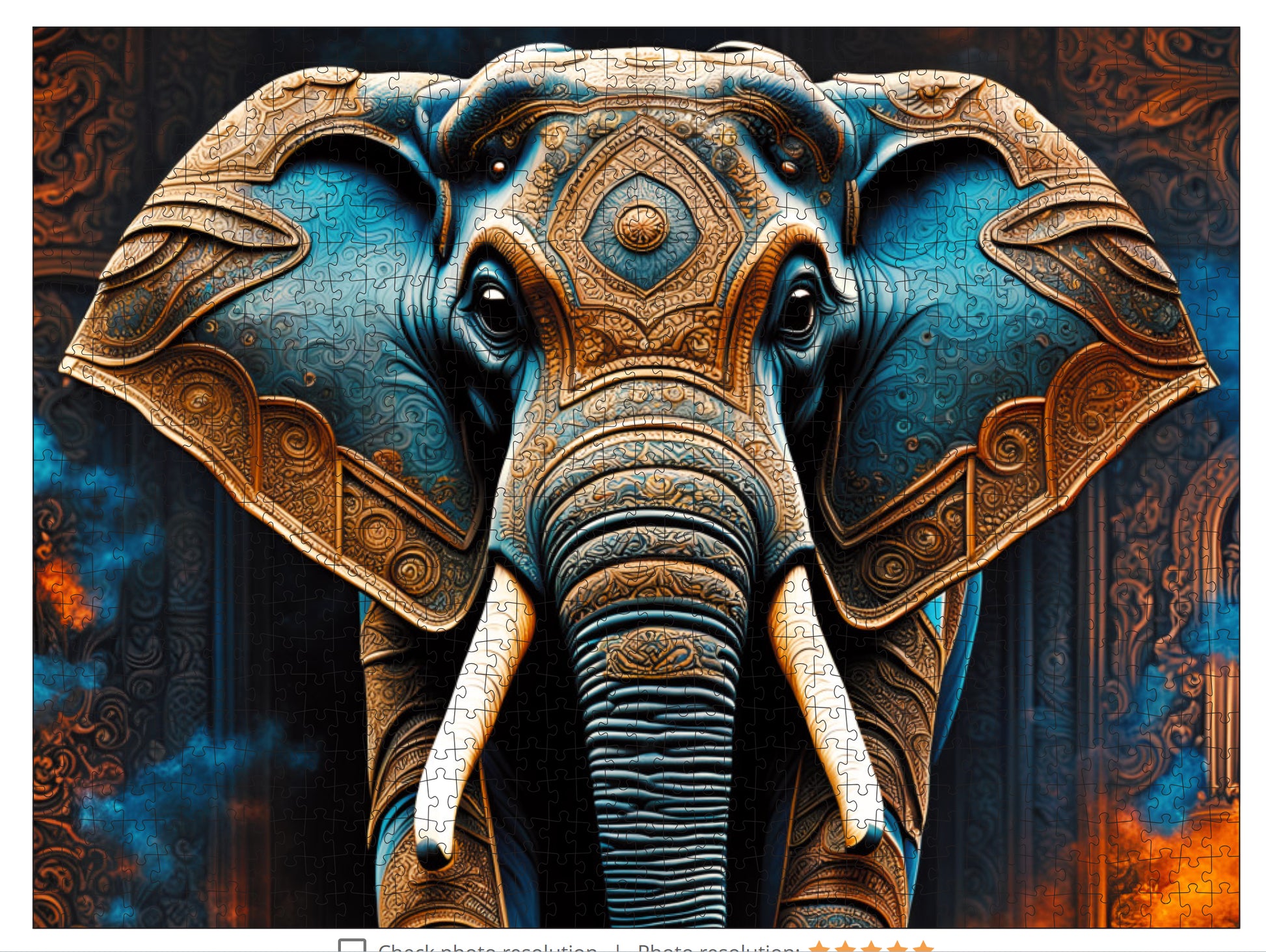 Mystical blue and gold elephant jigsaw puzzle 1000 pieces
