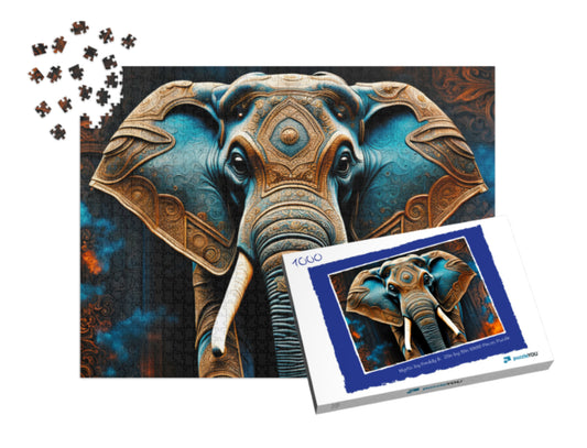Mystical blue and gold elephant jigsaw puzzle 1000 pieces with box