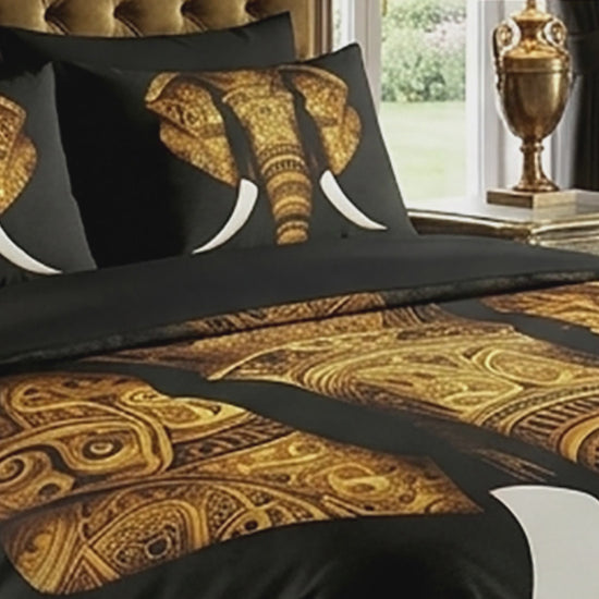 gold-elephant-head-black-bedding-set-video