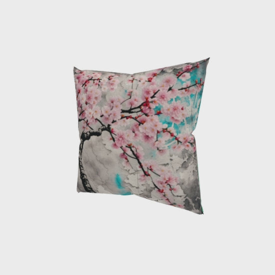 Floral Print Throw Pillows, Double Sided Pink Cherry Blossoms Square Pillow video demo