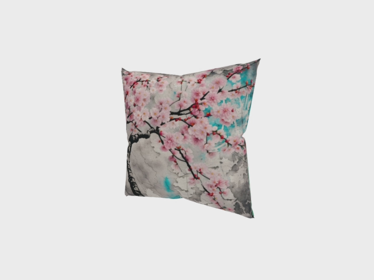 Floral Print Throw Pillows, Double Sided Pink Cherry Blossoms Square Pillow video demo