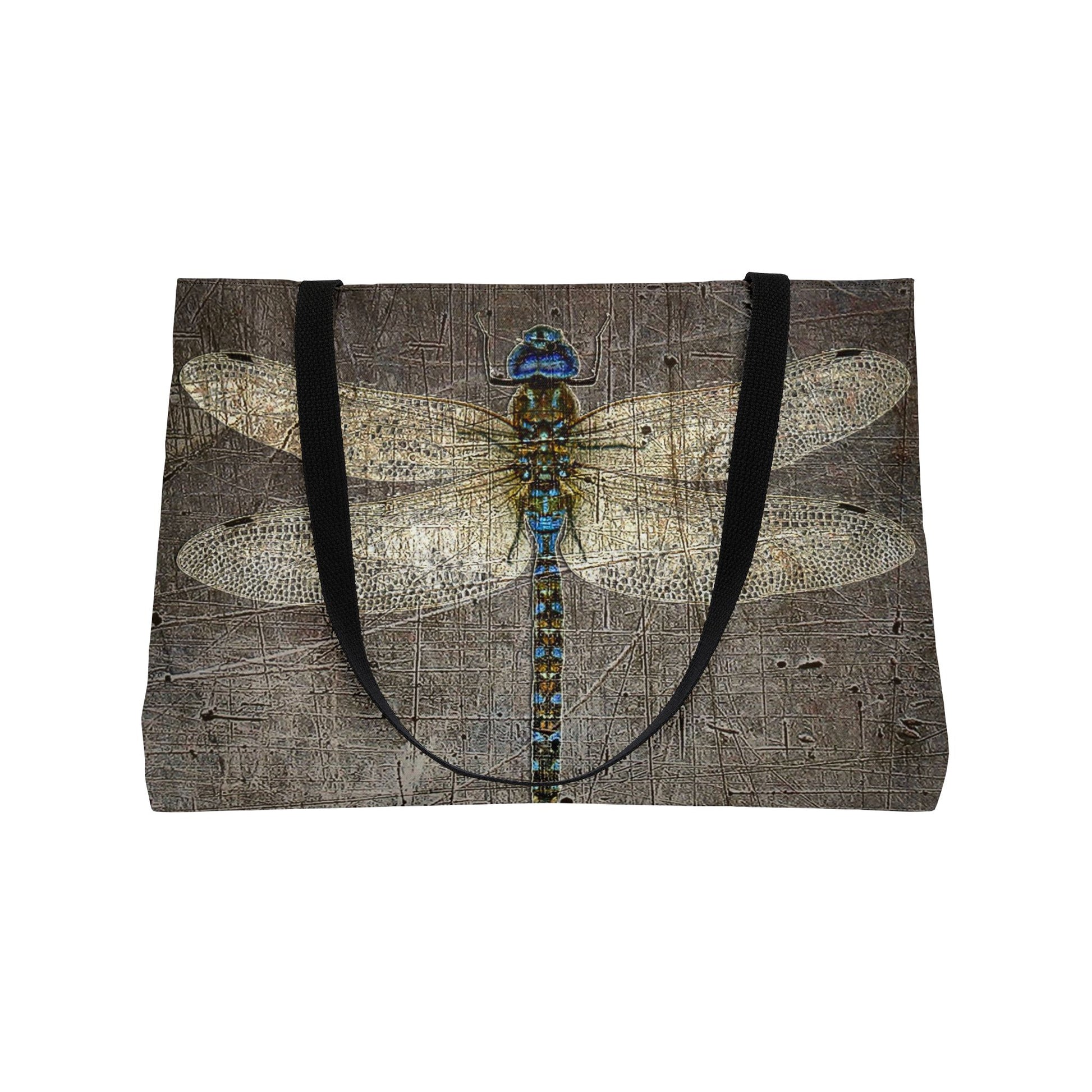 Tote bag with a dragonfly design on a textured background