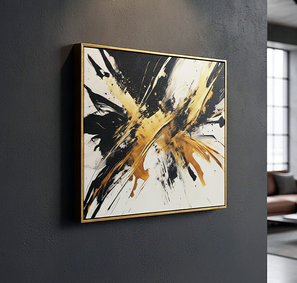 Striking Gold Print on Canvas in a Gold Color Floating Frame