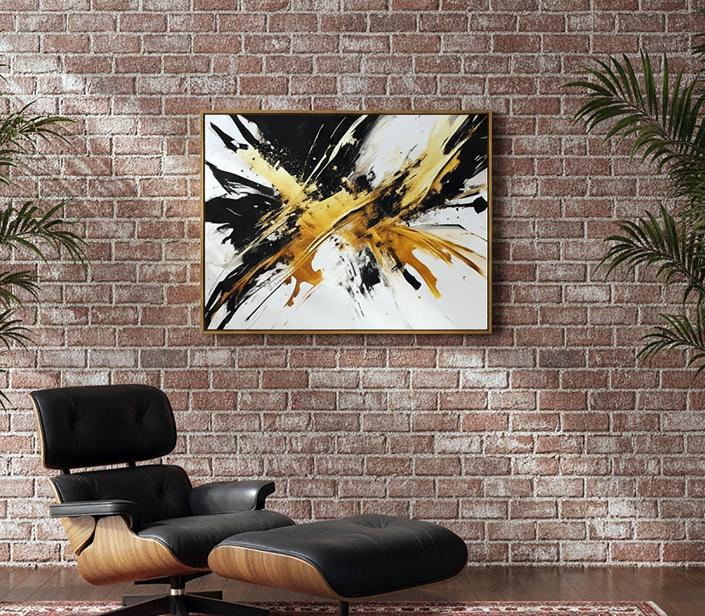 Striking Gold Print on Canvas in a Gold Color Floating Frame