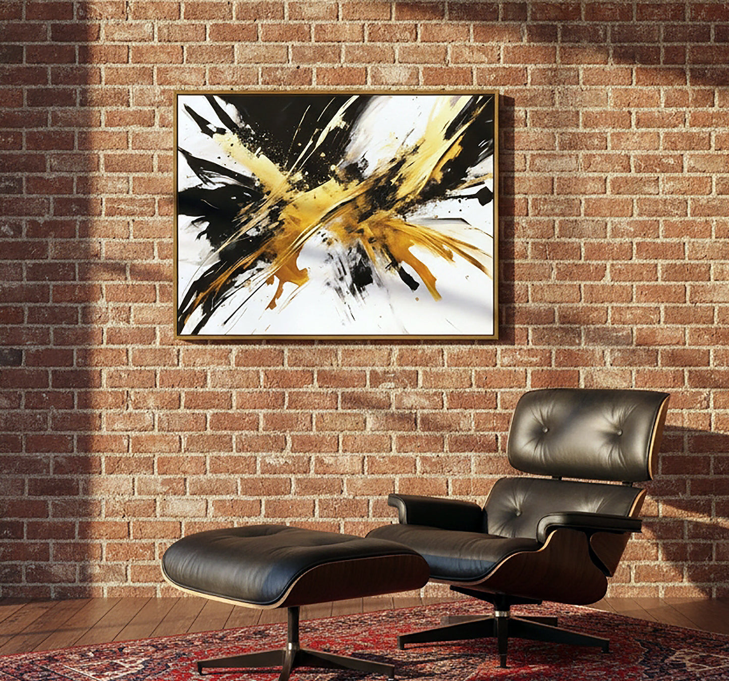 Striking Gold Print on Canvas in a Gold Color Floating Frame
