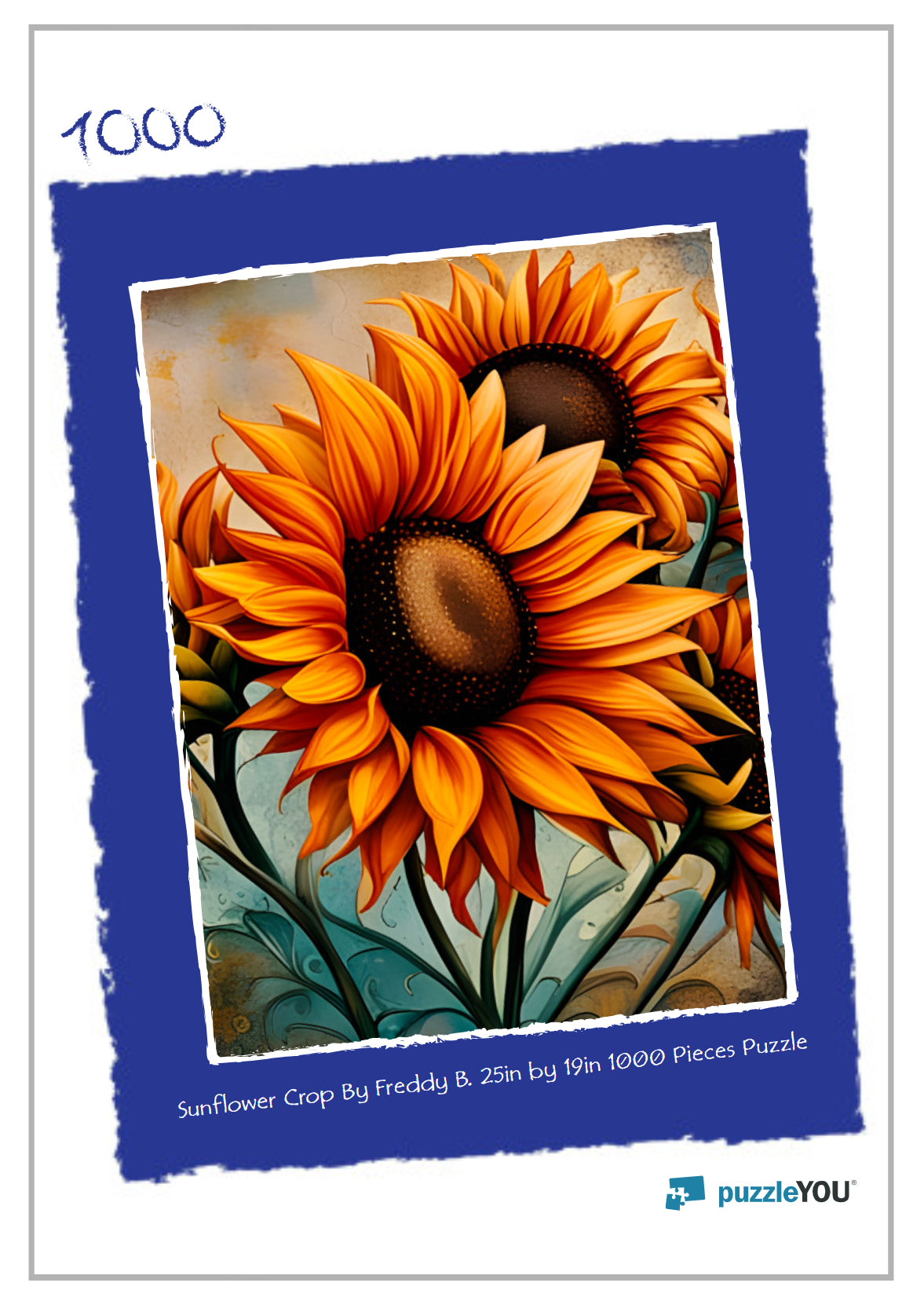 Puzzle box with sunflower design and 'puzzleYOU' branding