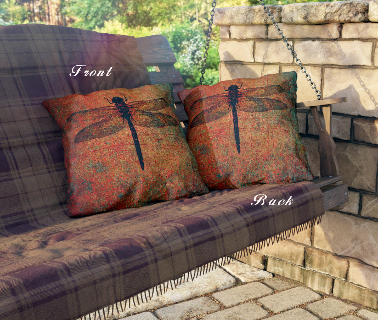 Dragonfly on Brown Background Print Square Outdoor Pillow