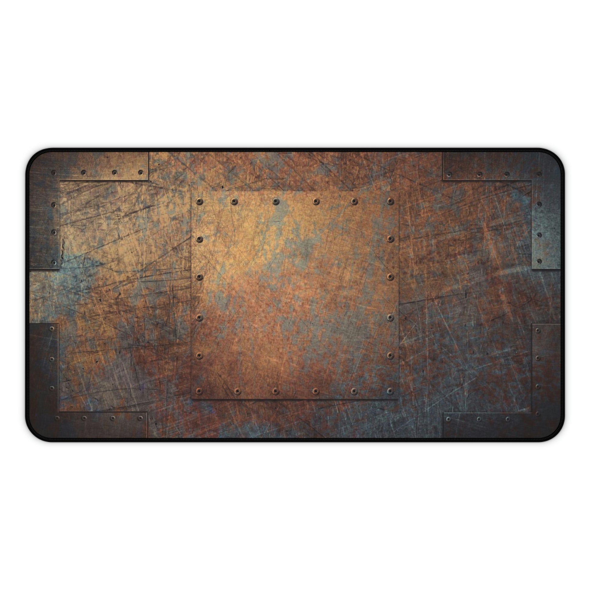 Steampunk Themed Desk Accessories - Patinated, Weather Beaten, Riveted Copper Sheets Print on Neoprene Desk Mat 12 x 22
