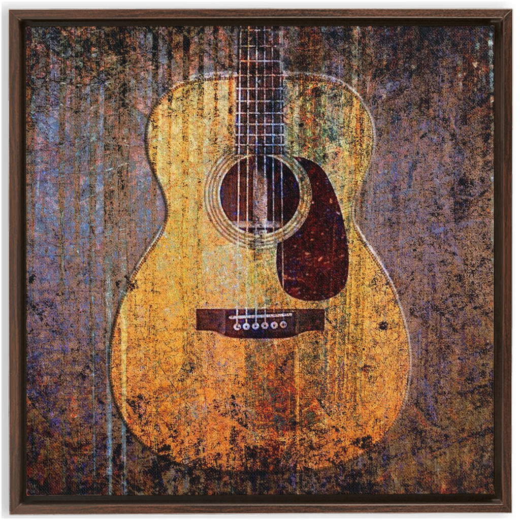 Music and Guitar Themed Print - Acoustic Guitar Print on Canvas in a Floating Frame