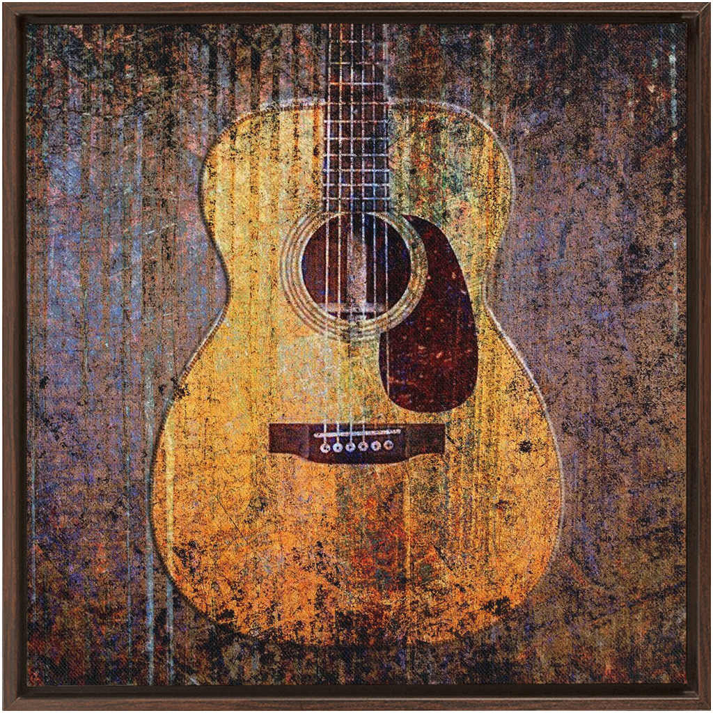 Music and Guitar Themed Print - Acoustic Guitar Print on Canvas in a Floating Frame 40x40