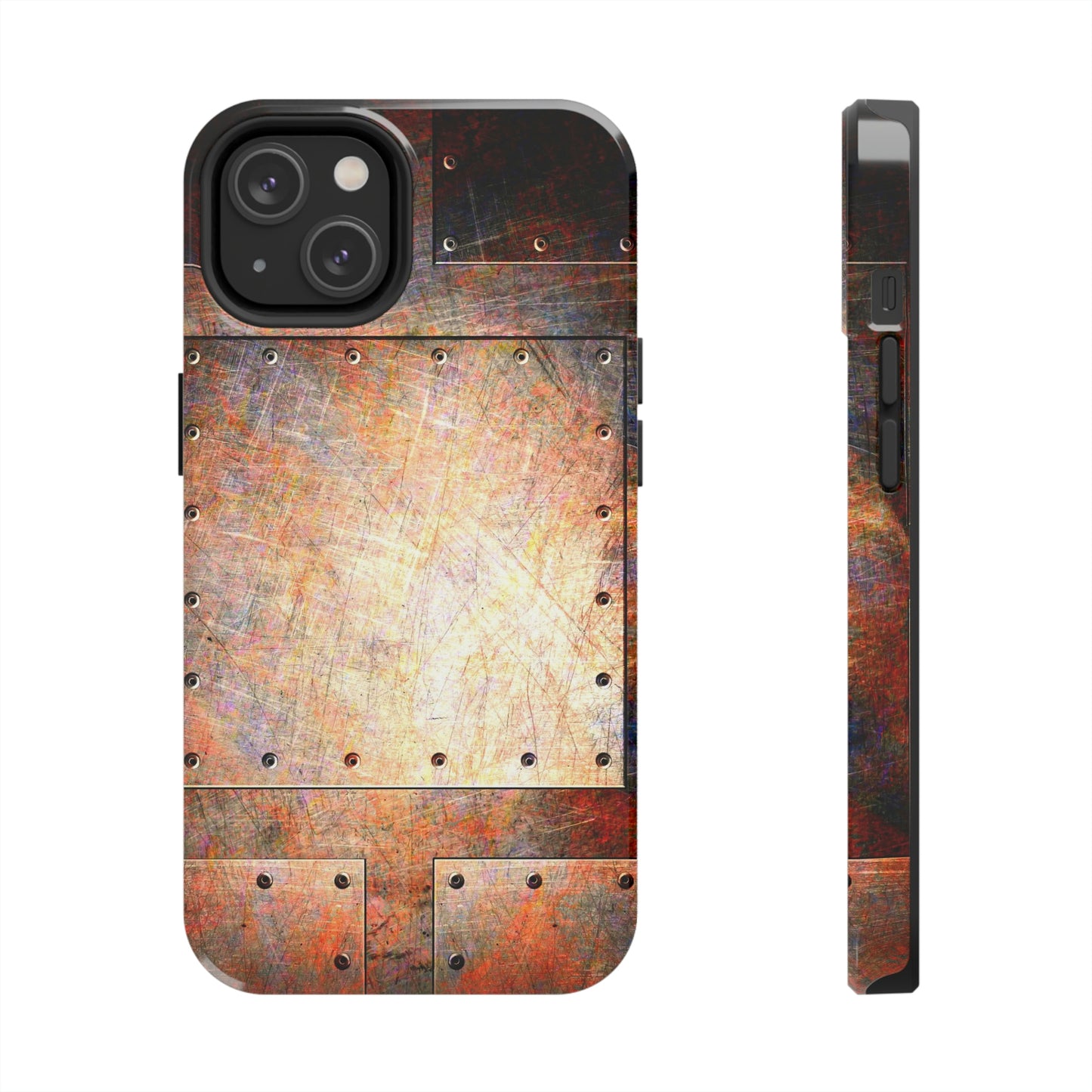 Steampunk Themed Tough Case for iPhone 14 - Rusted Riveted Metal Plates Print Phone Case for iPhone 14