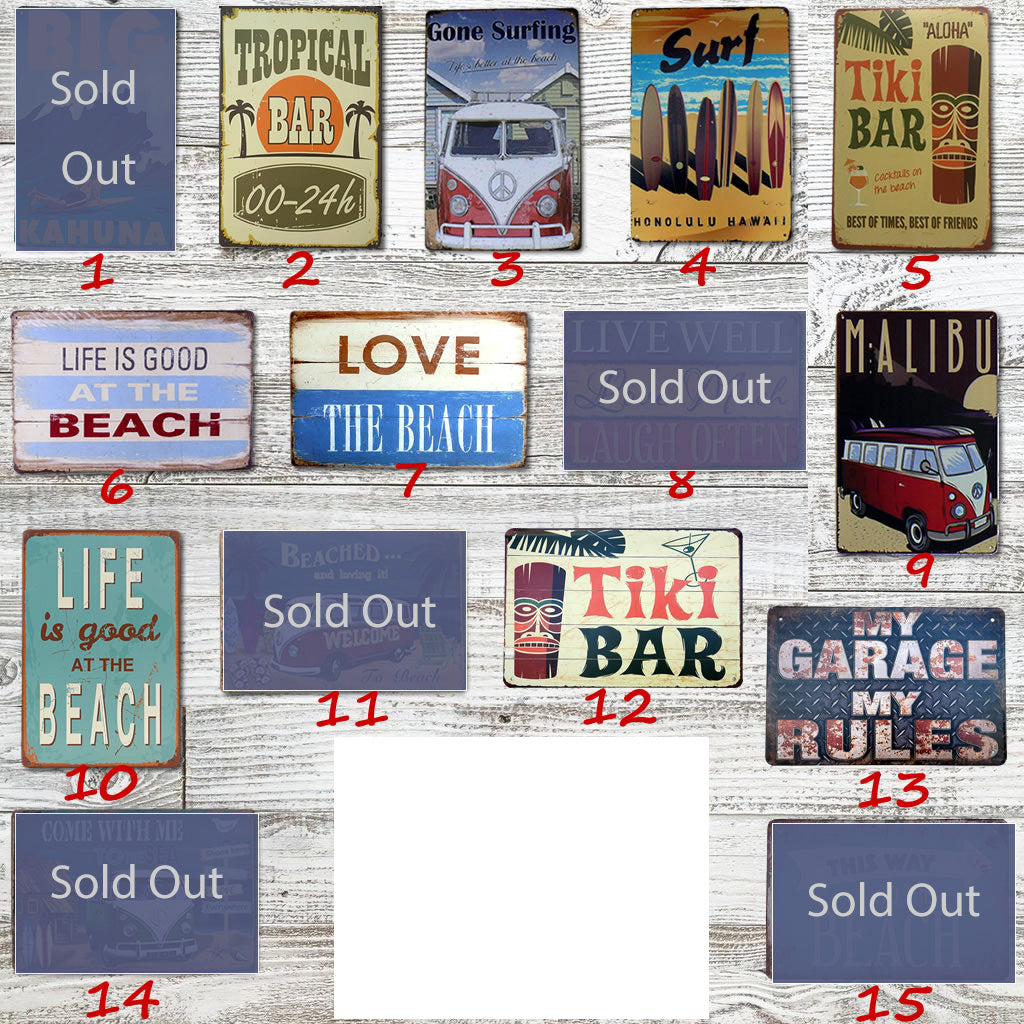 Beach Themed Tin Signs for Man Cave, Tiki Bar and Beach House decoration