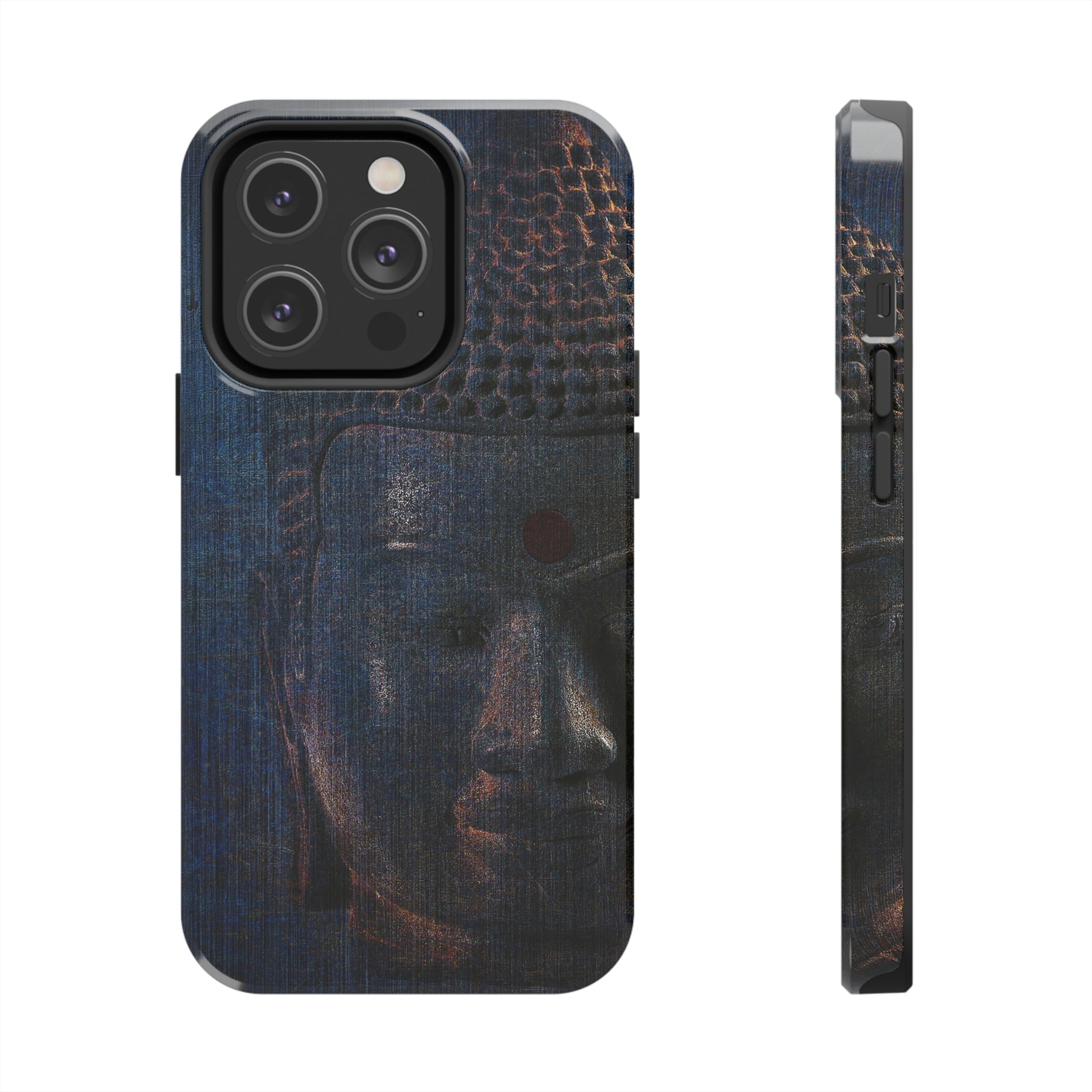 Buddha Themed Tough Case for iPhone 14 Blue Buddha Head on