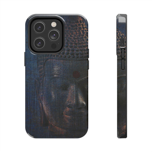 Buddha Themed Tough Case for iPhone 14 - Blue Buddha Head on Distressed Background Print Phone Case for iPhone 14