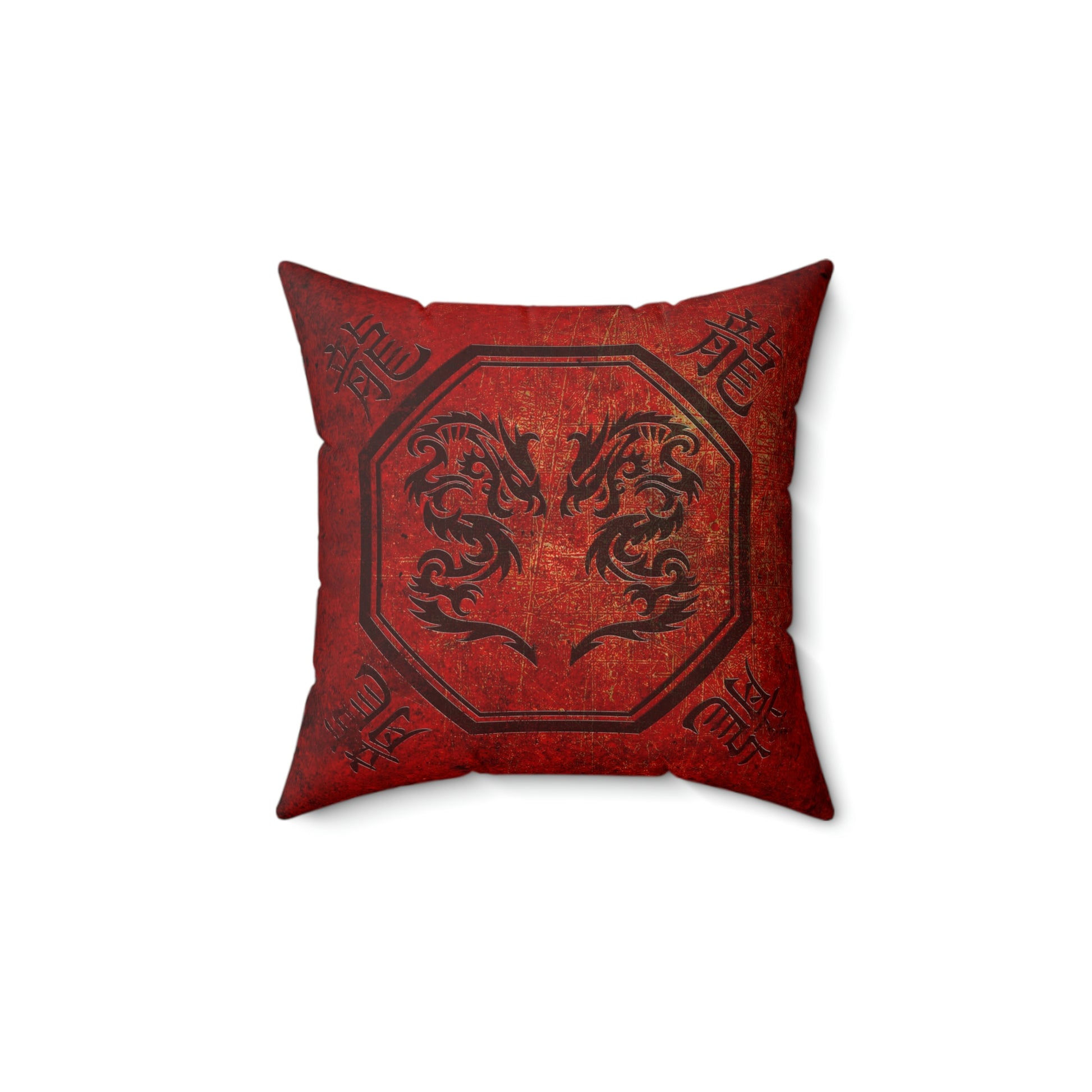 Twin Chinese Dragons on Lava Red Background  Square Pillow 4 sizes available