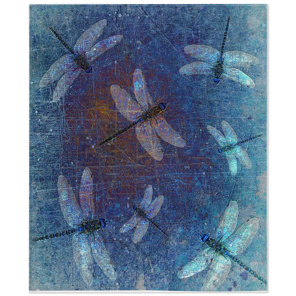 Dragonfly Themed Blankets - Flight Of Dragonflies On Distressed Blue Background Printed On Minky Blankets 2 sizes available