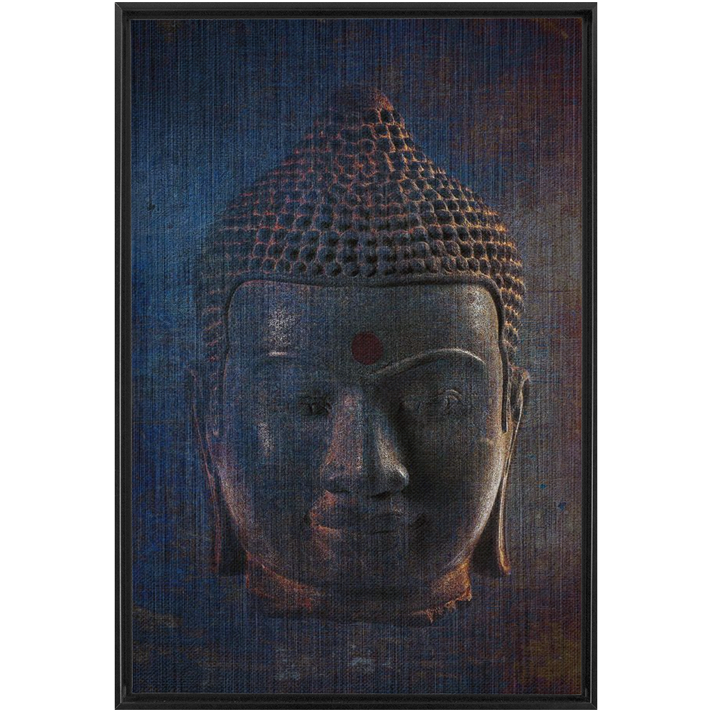 Blue Buddha Head on Distressed Background Print on Canvas in a Floating Frame