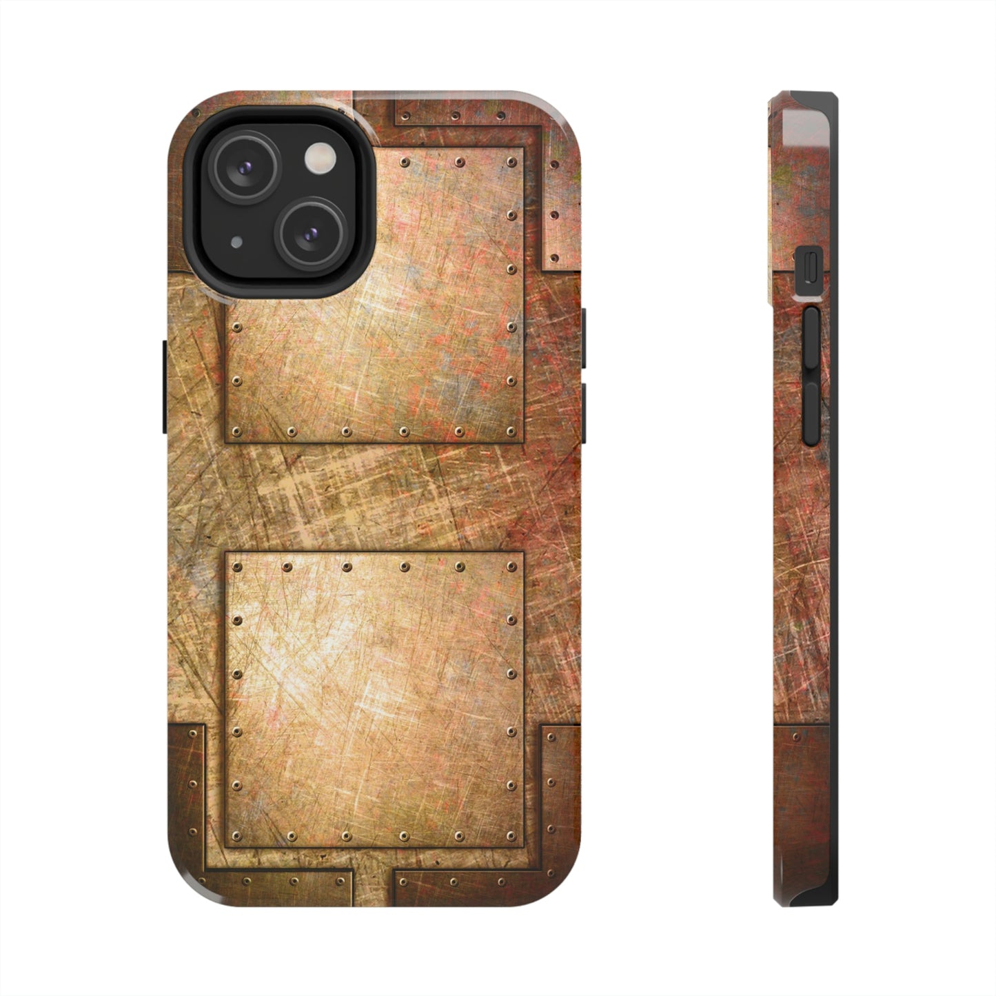 Industrial Look Tough Case for iPhone 14 - Distressed Riveted Copper Plates Print Phone Case
