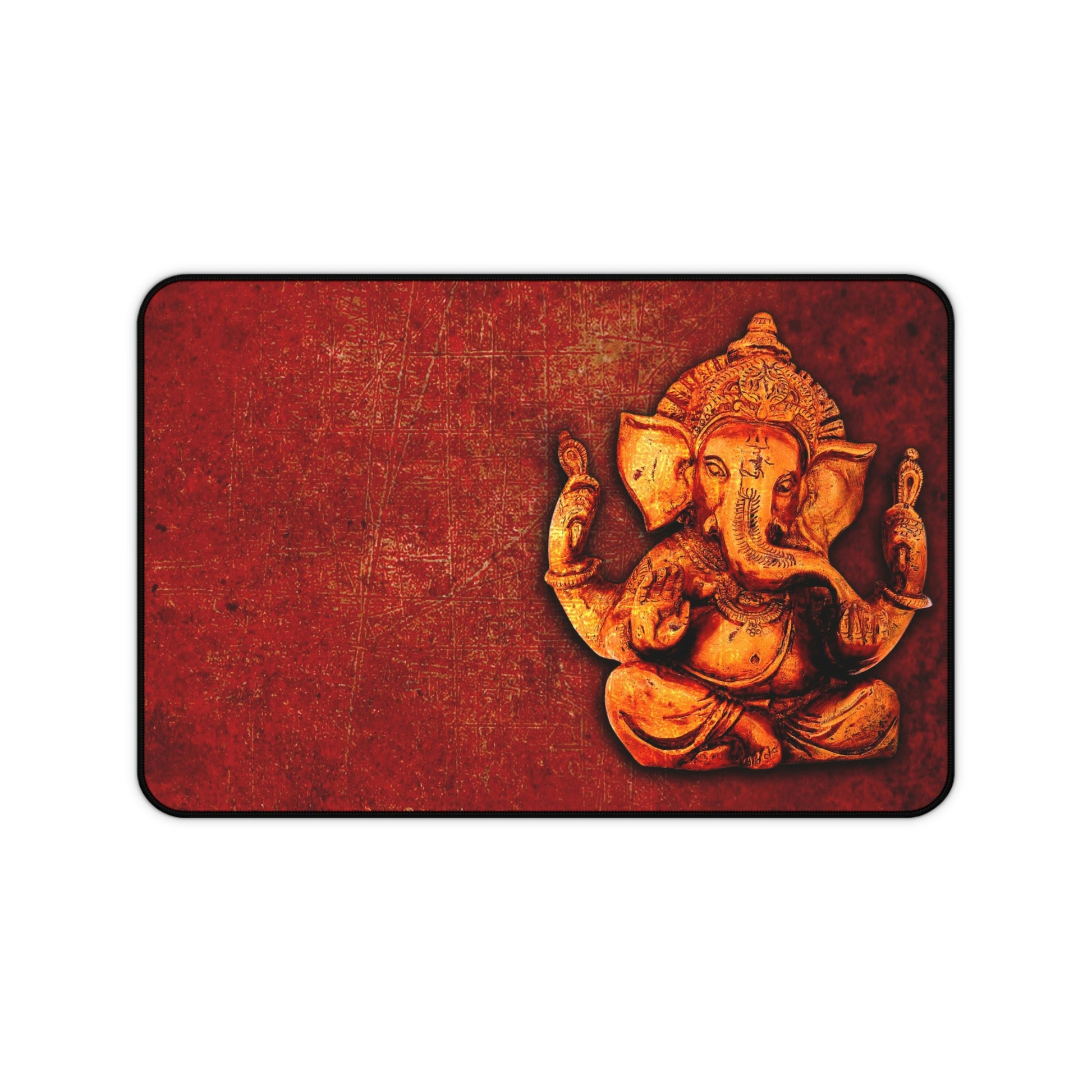 Gold Ganesha on Lava Red Background Print on Neoprene Desk Mat 12 by 18