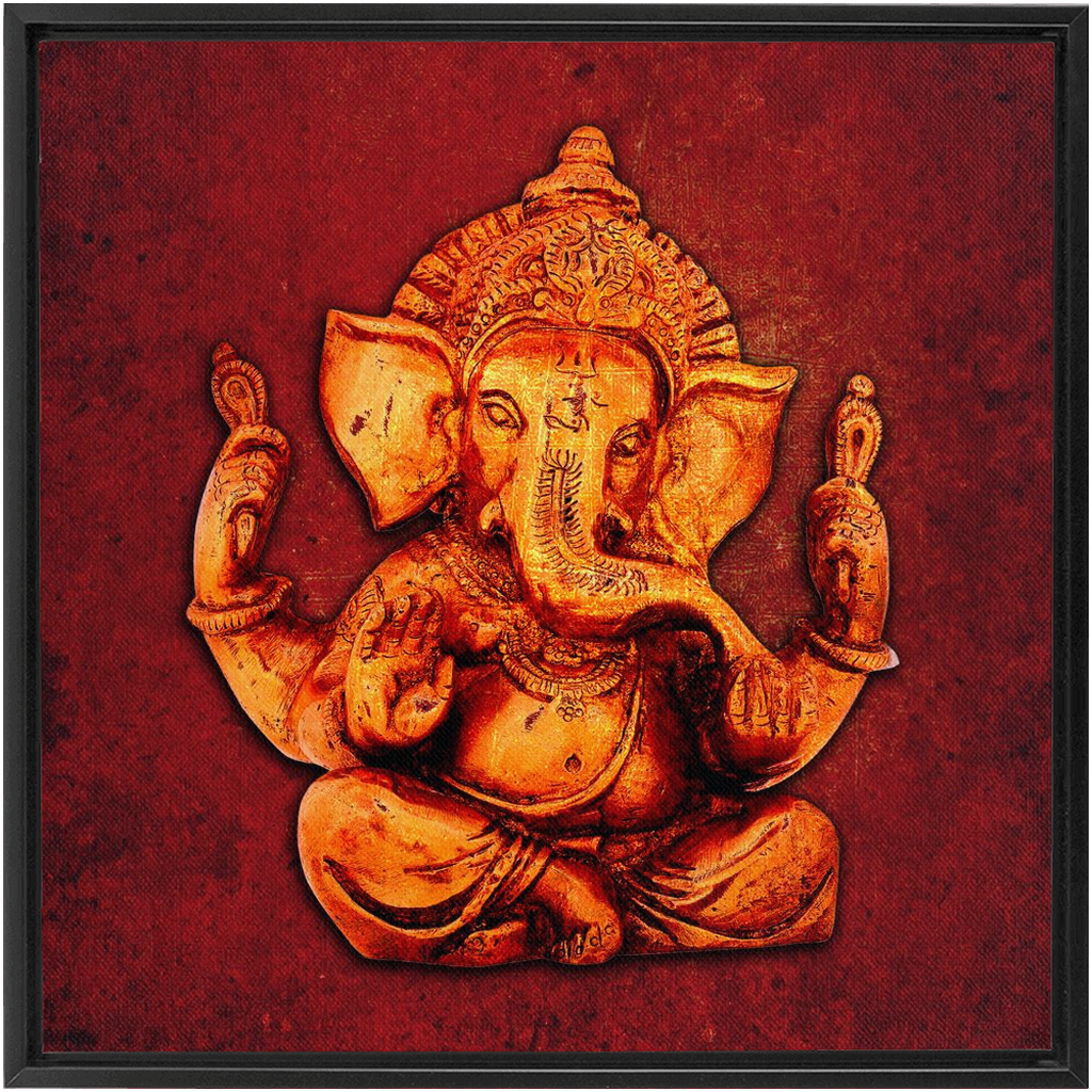 Ganesha on a distressed Red background Floating Frame Canvas 6 sizes available