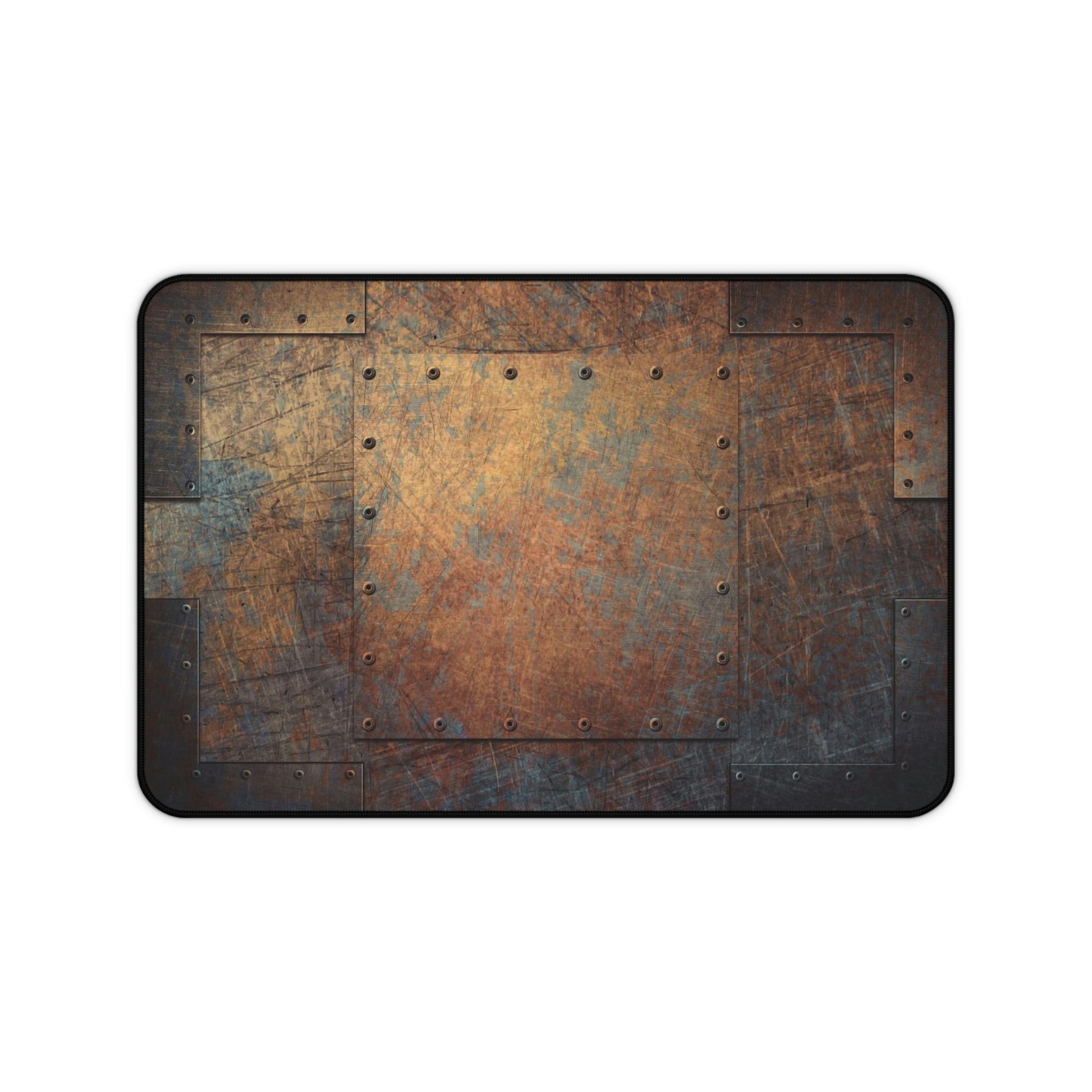 Steampunk Themed Desk Accessories - Patinated, Weather Beaten, Riveted Copper Sheets Print on Neoprene Desk Mat 12 x 18