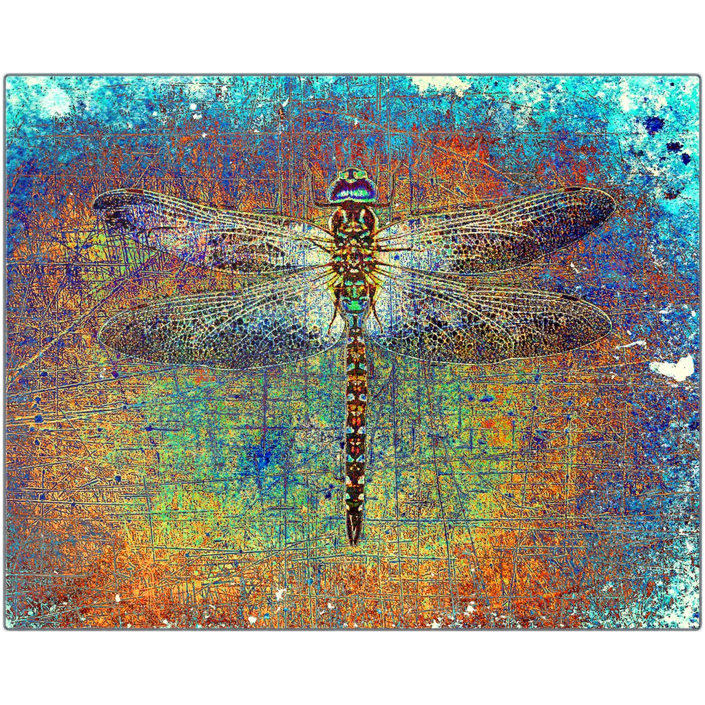 Dragonflies Themed Wall Artwork Dragonfly on Multicolor Background Printed on Rectangular Eco-Friendly Recycled Aluminum