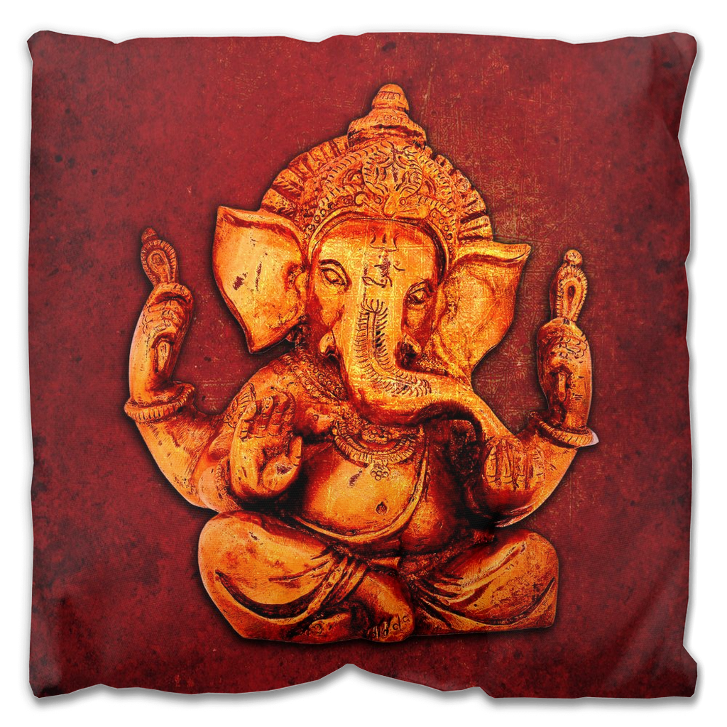Double Sided Outdoor Pillows - Ganesha on a Distressed Lava Red Background Print 18x18