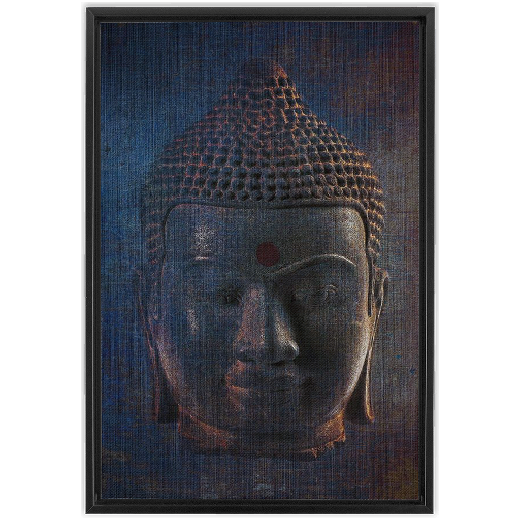 Blue Buddha Head on Distressed Background Print on Canvas in a Floating Frame 5 sizes available