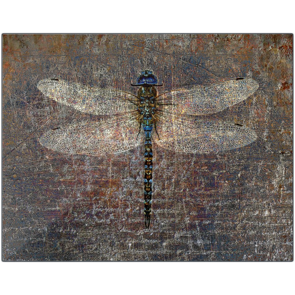 Dragonfly on Distressed Bricks Purple and Blue Filters Printed on Eco-Friendly Recycled Aluminum 4 sizes available