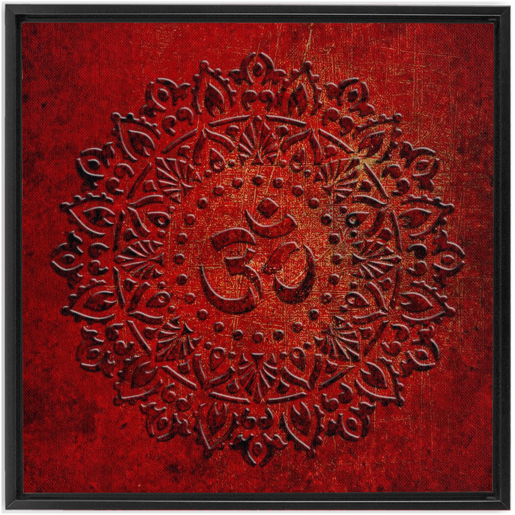 Om Symbol Mandala Style on Lava Red Background Printed on Canvas in a Floating Frame Special Order 36x36