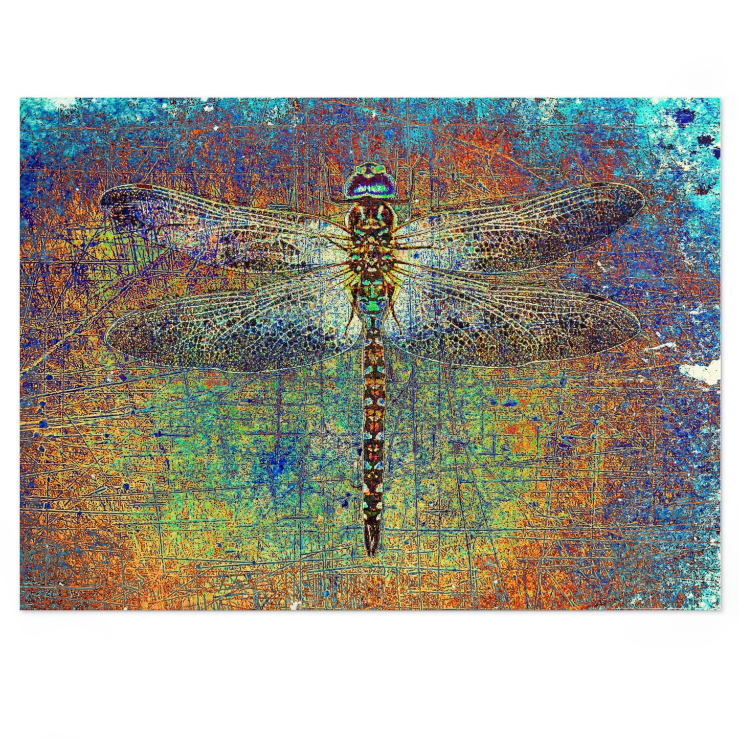Dragonfly Themed Puzzle and Game - Dragonfly on Multicolor Background 500 Pieces Puzzle