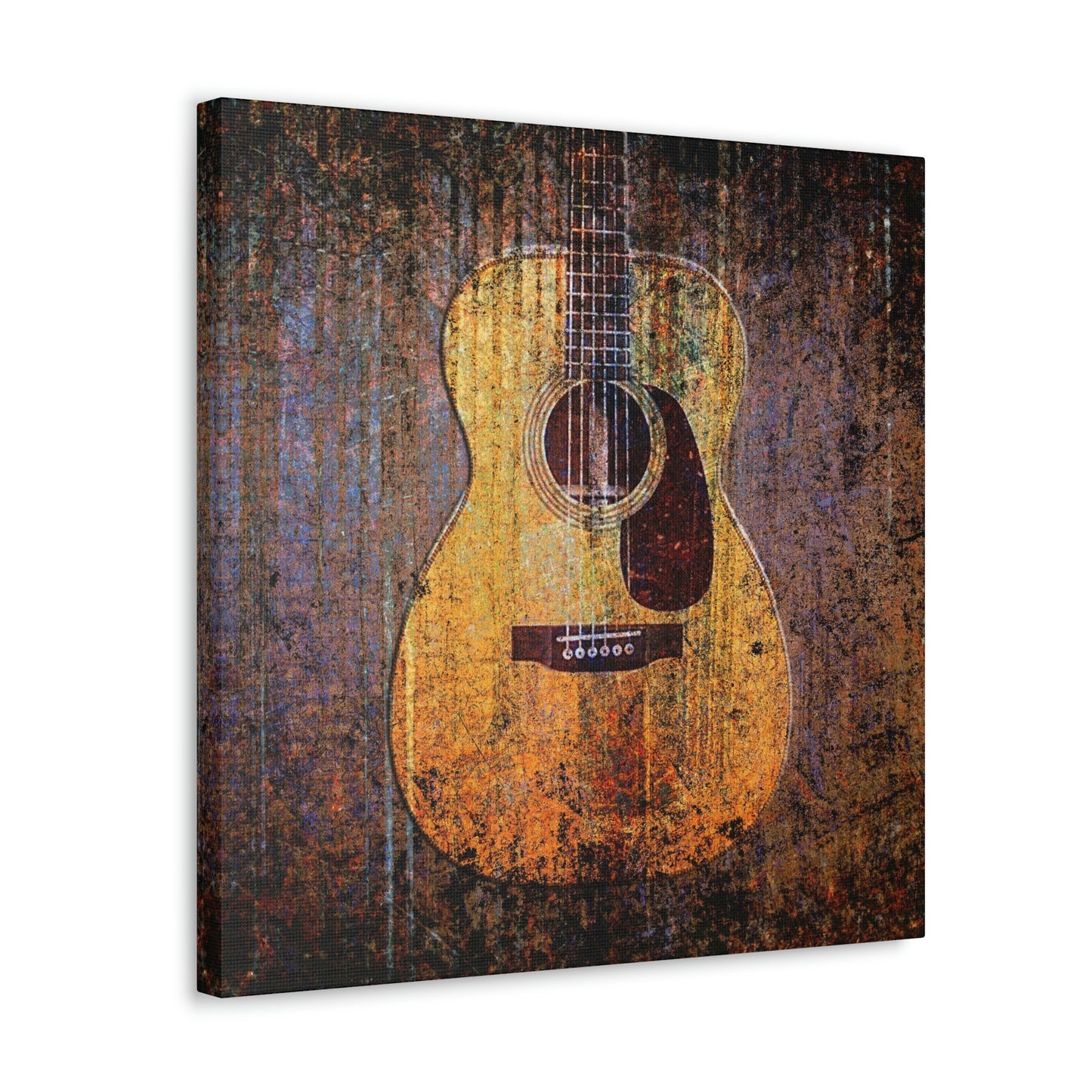 Gift for Guitarists and Musicians Acoustic Guitar Print on Unframed Stretched Canvas side view