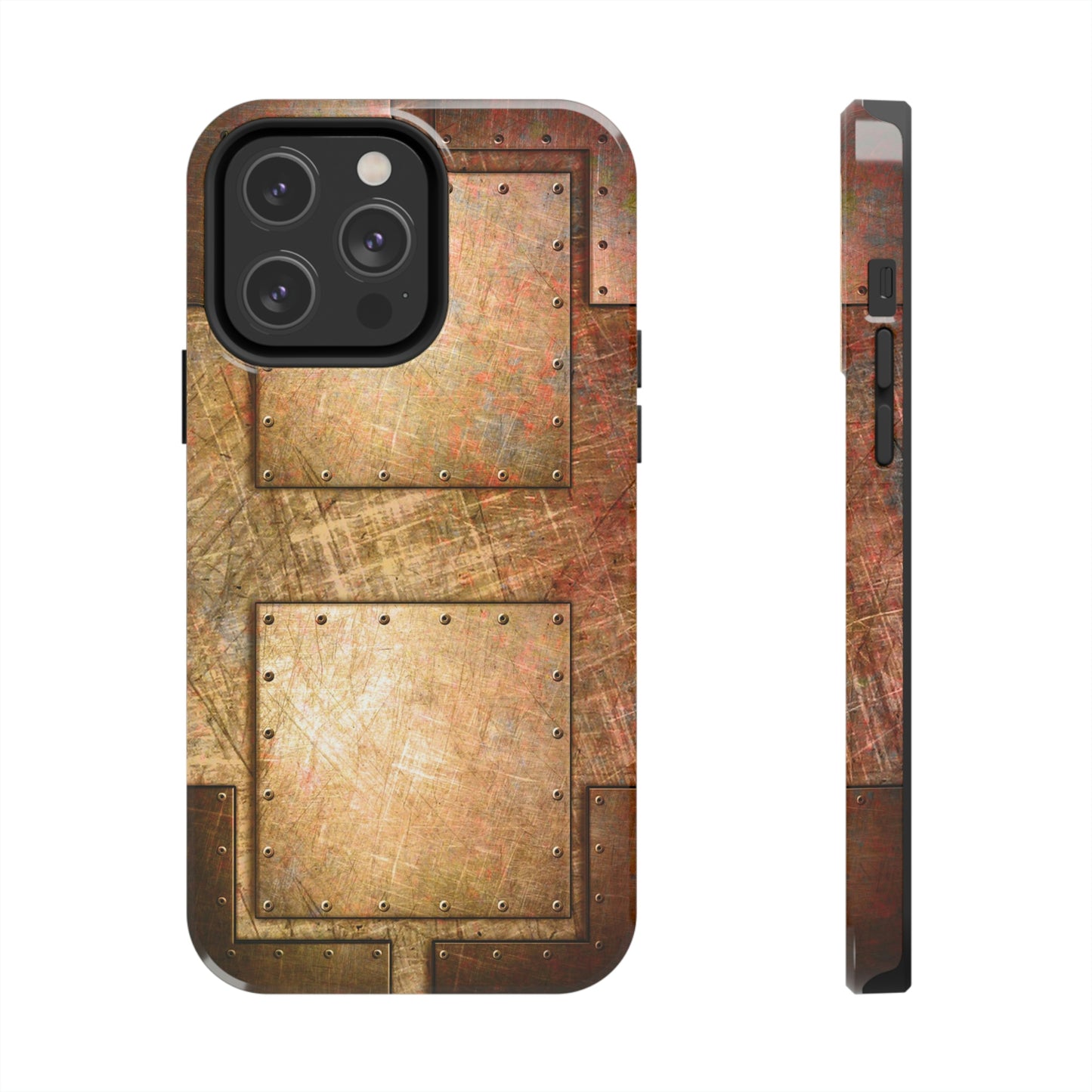 Industrial Look Tough Case for iPhone 14 - Distressed Riveted Copper Plates Print Phone Case