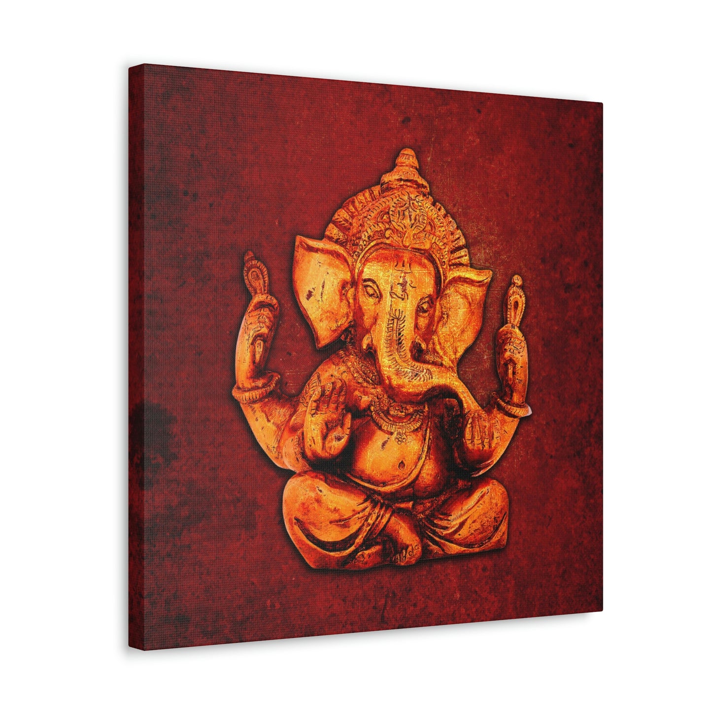 Ganesha on a Distressed Lava Red Background Print on Unframed Stretched Canvas side view