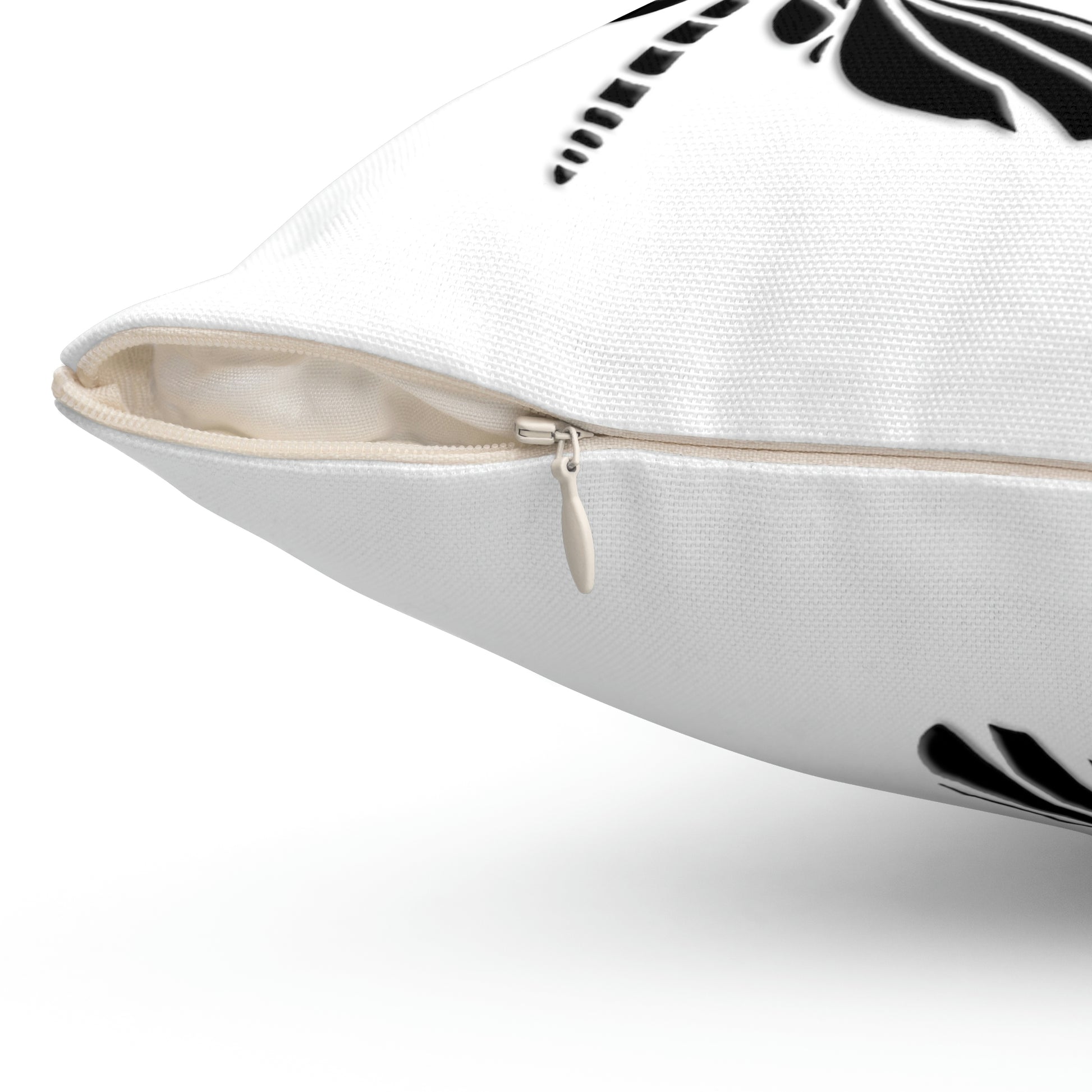 Minimalist square white pillow with 3 black Dragonflies close up zipper