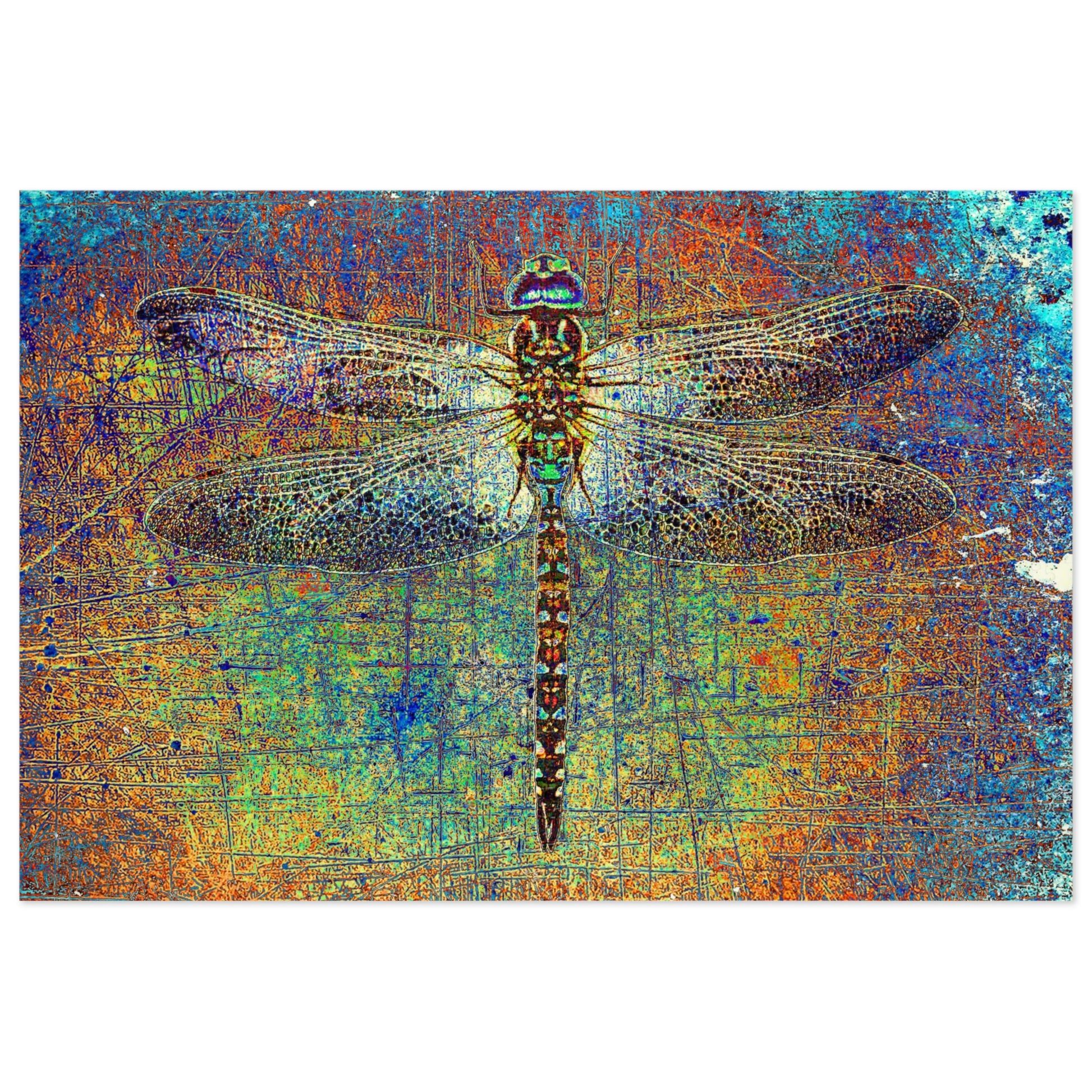 Dragonfly Themed Puzzle and Game - Dragonfly on Multicolor Background 1000 Pieces