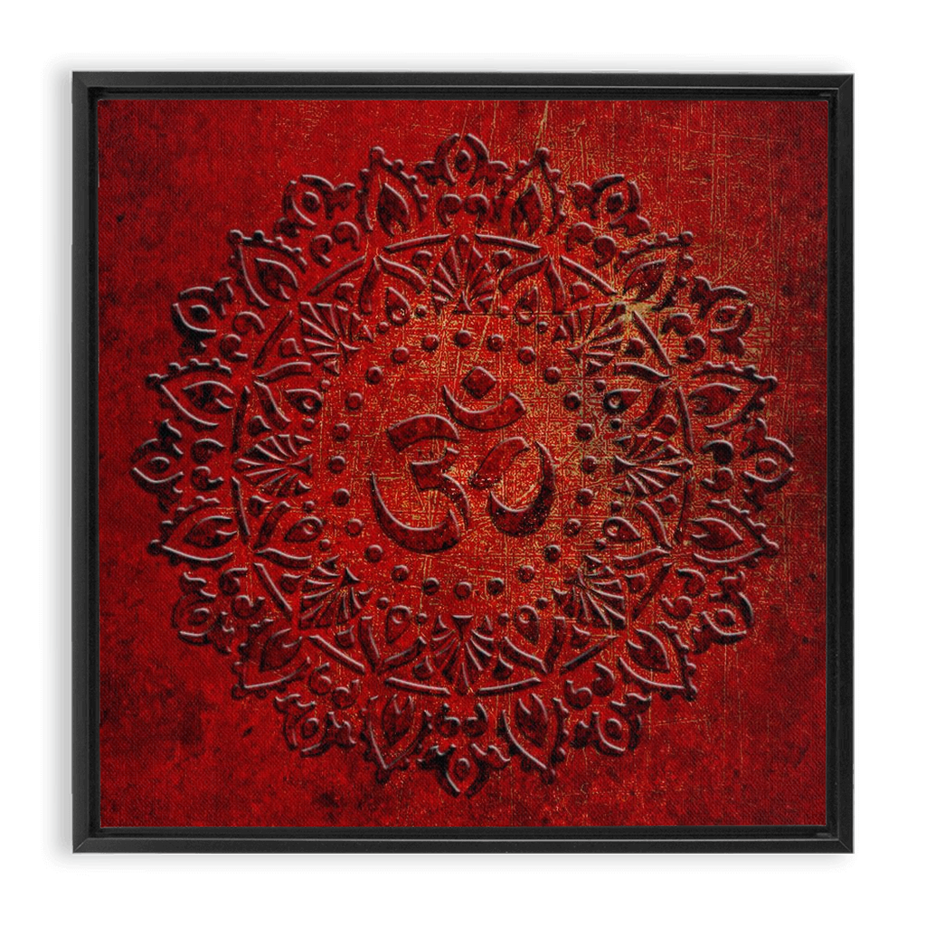 Om Symbol Mandala Style on Lava Red Background Printed on Canvas in a Floating Frame 7 sizes available